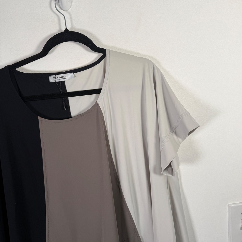 Alembika Tekbika Tunic Trapeze Dress Colorblock Lagenlook Grey Black Women Large - Picture 10 of 11